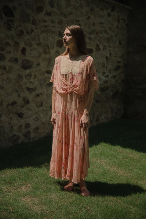 1920s rose motif silk chiffon dress