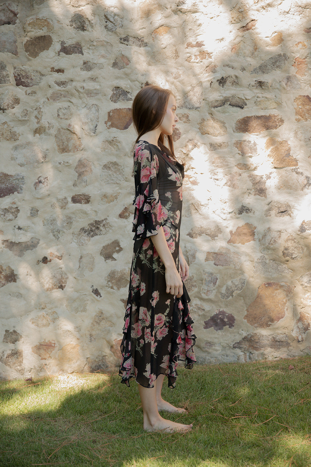 1930s floral silk chiffon dress