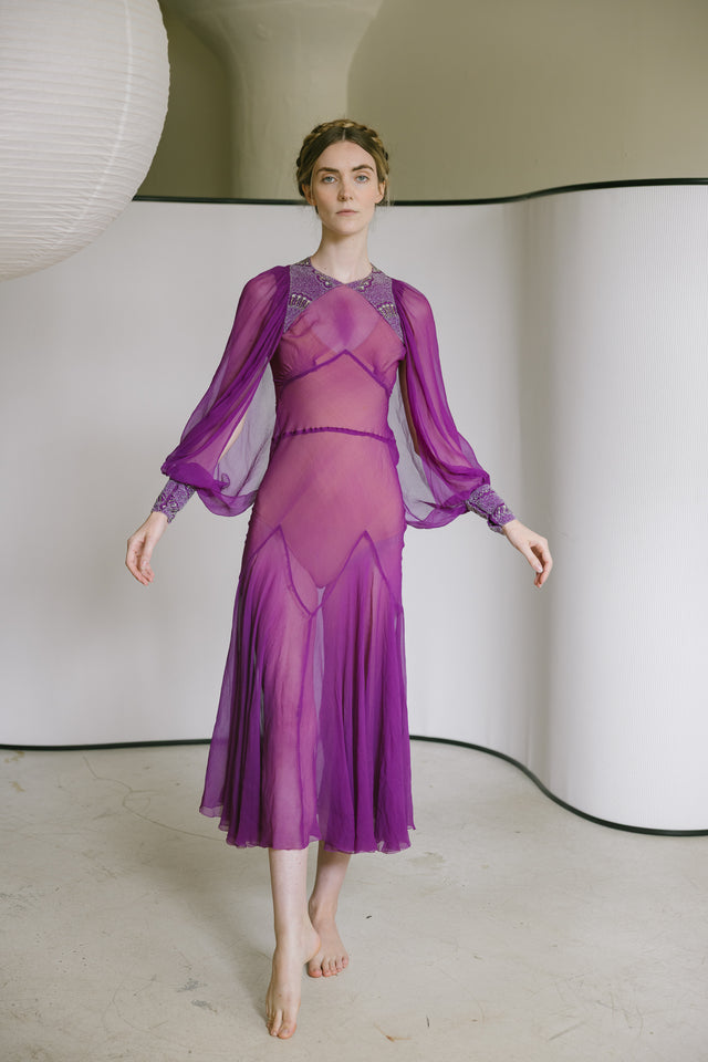 C. 1930s fuchsia silk gown