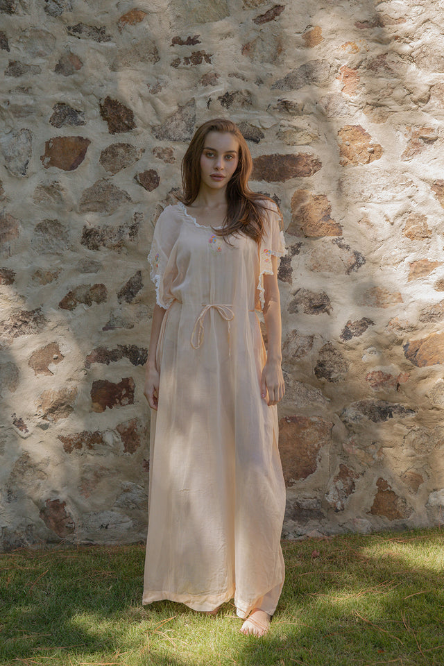 1920s gauze floral lace gown
