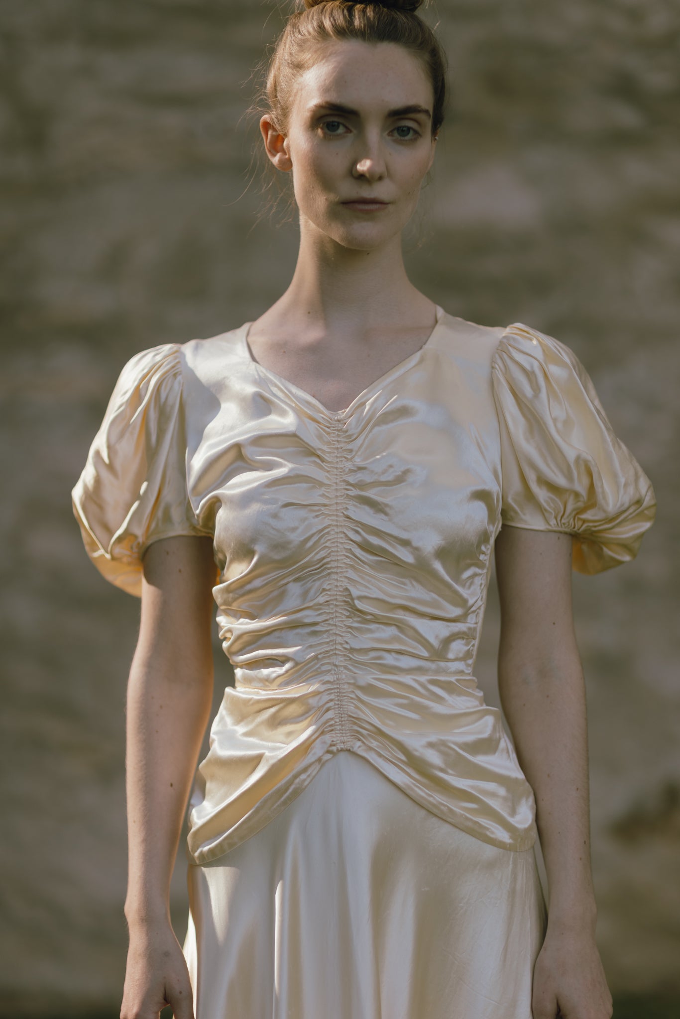 C. 1940s cream puff sleeve wedding gown