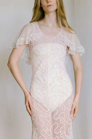 1930s ribbon work net gown