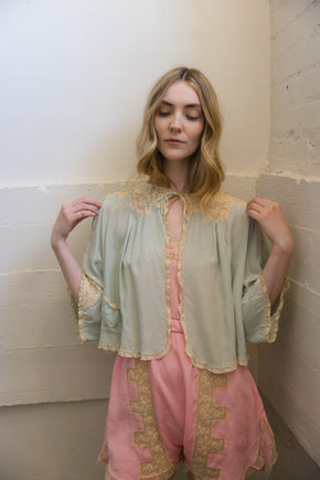 1930s green silk bed jacket