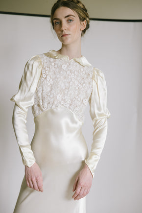 1930s European silk lace wedding gown