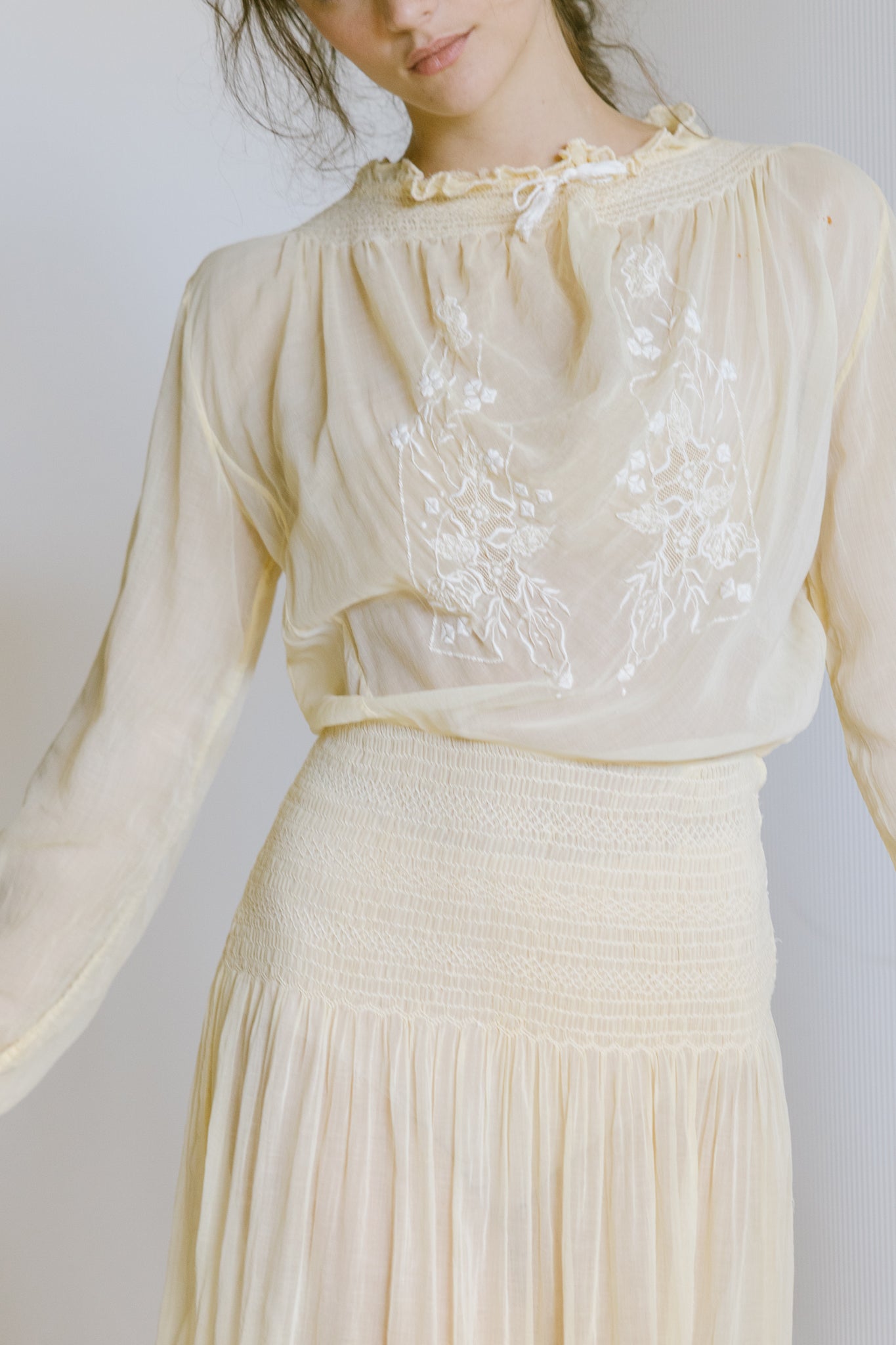 1920s Hungarian embroidered cotton dress