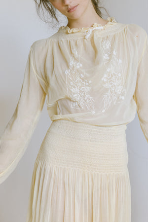 1920s Hungarian embroidered cotton dress