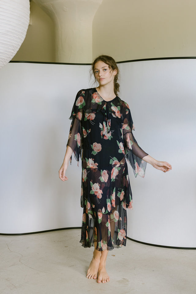 1920s printed chiffon dress