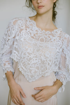 1910s pointed mixed lace embroidered blouse