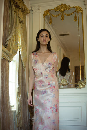 Rare Old stock 1930s floral bias silk nightgown