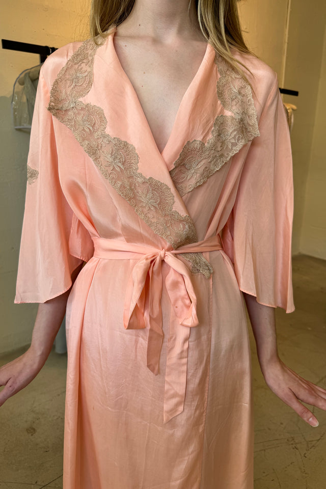 C. 1930s silk lace bell sleeve robe