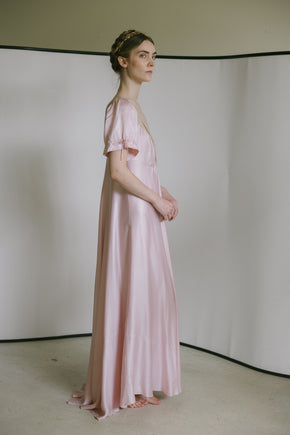 1930s light mauve silk satin lace gown, France
