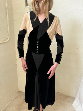 1930s art deco Crepe velvet dress