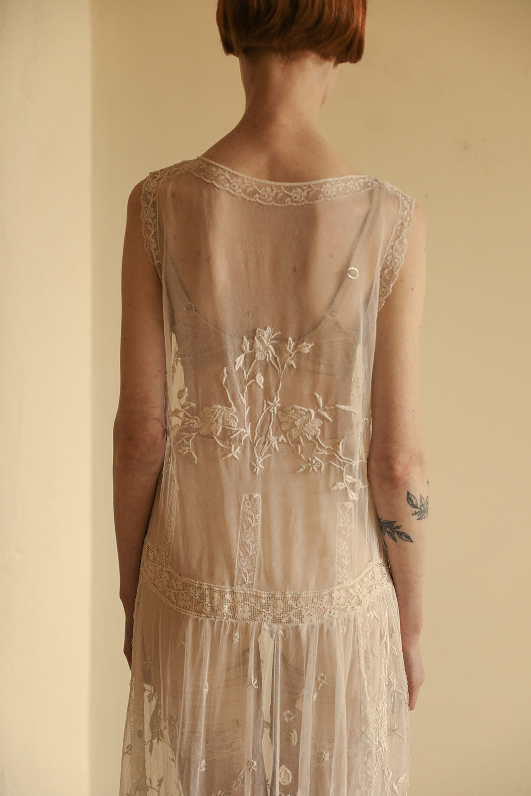 1920s French filet lace tulle dress