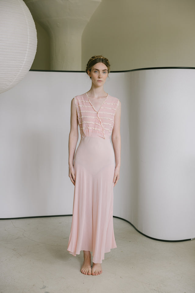 1930s crinkle silk chiffon gown, France