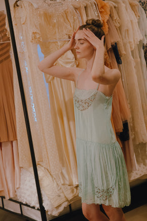 1930s sea foam silk cutwork slip