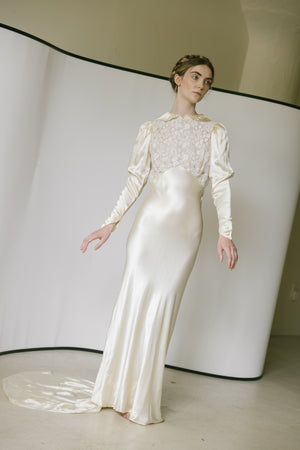 1930s European silk lace wedding gown
