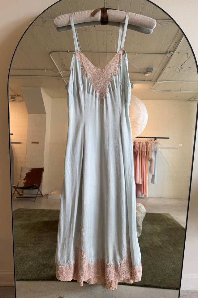 1930s blue silk lace half slip