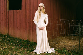 1930s silk satin smocked wedding gown, England
