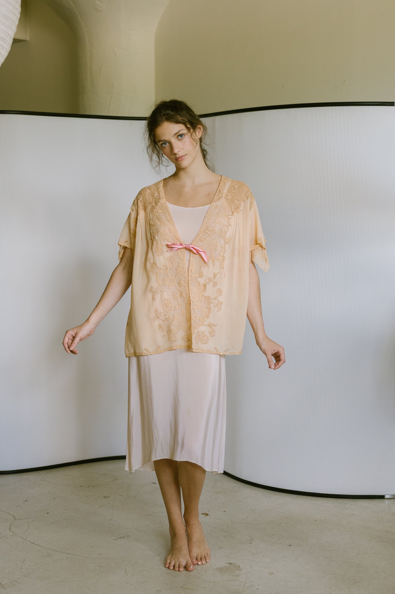1920s French silk lace bed jacket
