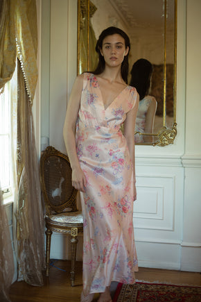 Rare Old stock 1930s floral bias silk nightgown