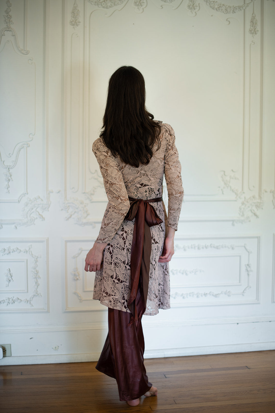 1970s English lace + satin dress Devore Vintage 1970s English lace + satin dress Devore Vintage