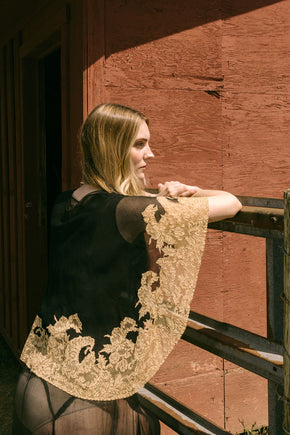 1920s silk chiffon lace capelet dress