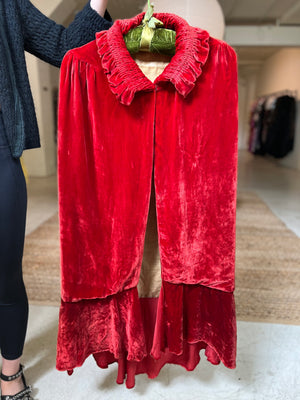1920s red silk velvet evening cape