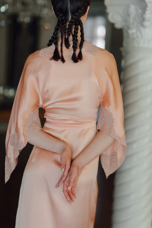 1930s bell sleeve silk lace peignoir robe