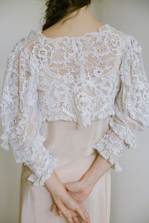 1910s pointed mixed lace embroidered blouse