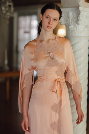 1930s bell sleeve silk lace peignoir robe