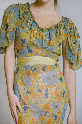 1930s floral silk gown