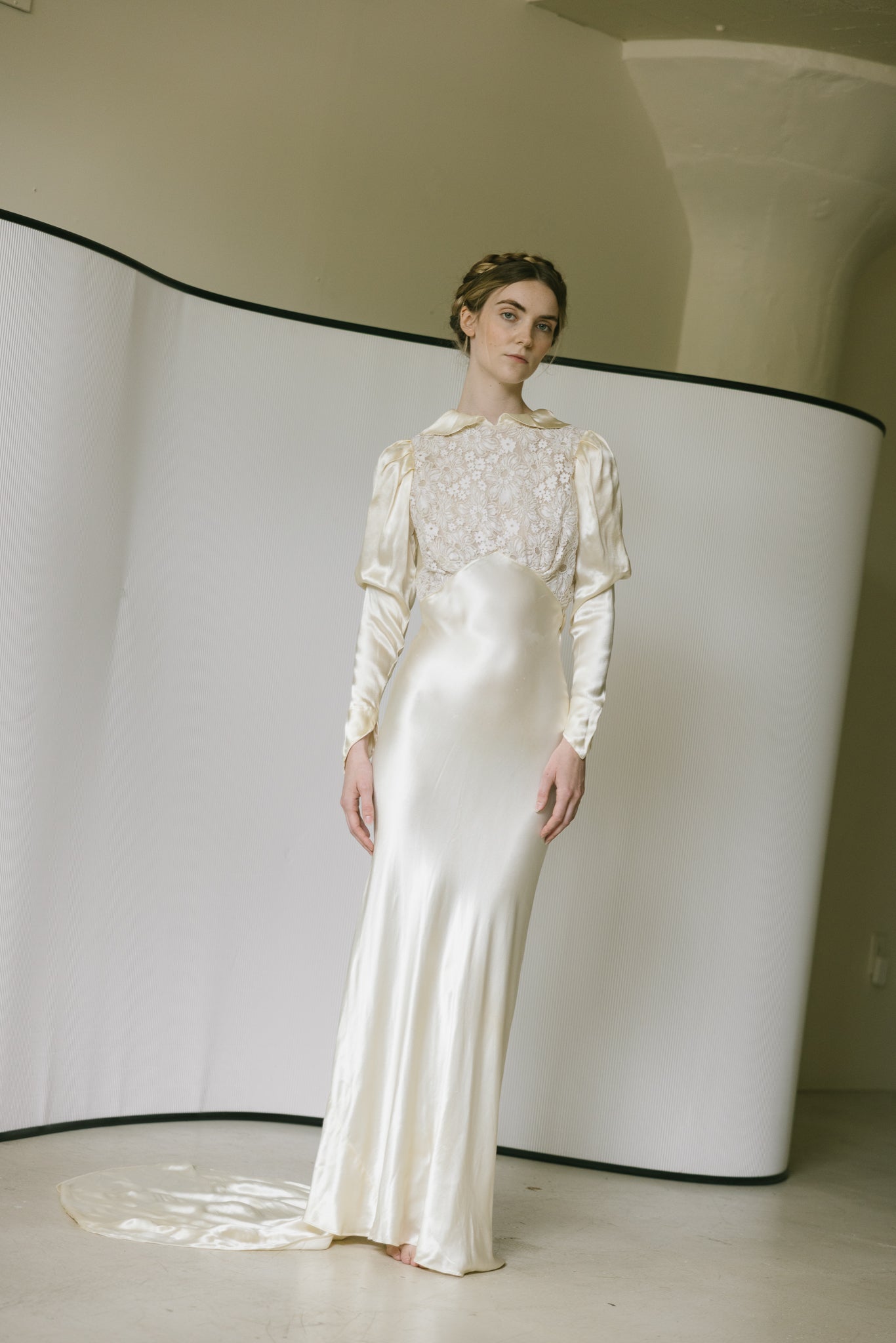 1930s European silk lace wedding gown