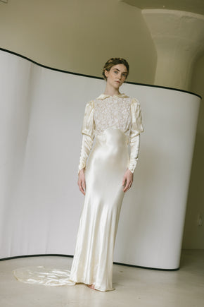 1930s European silk lace wedding gown