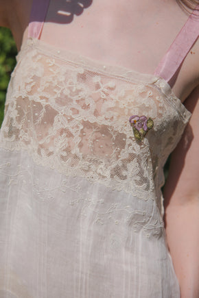 1920s French monogrammed gauze lace step in
