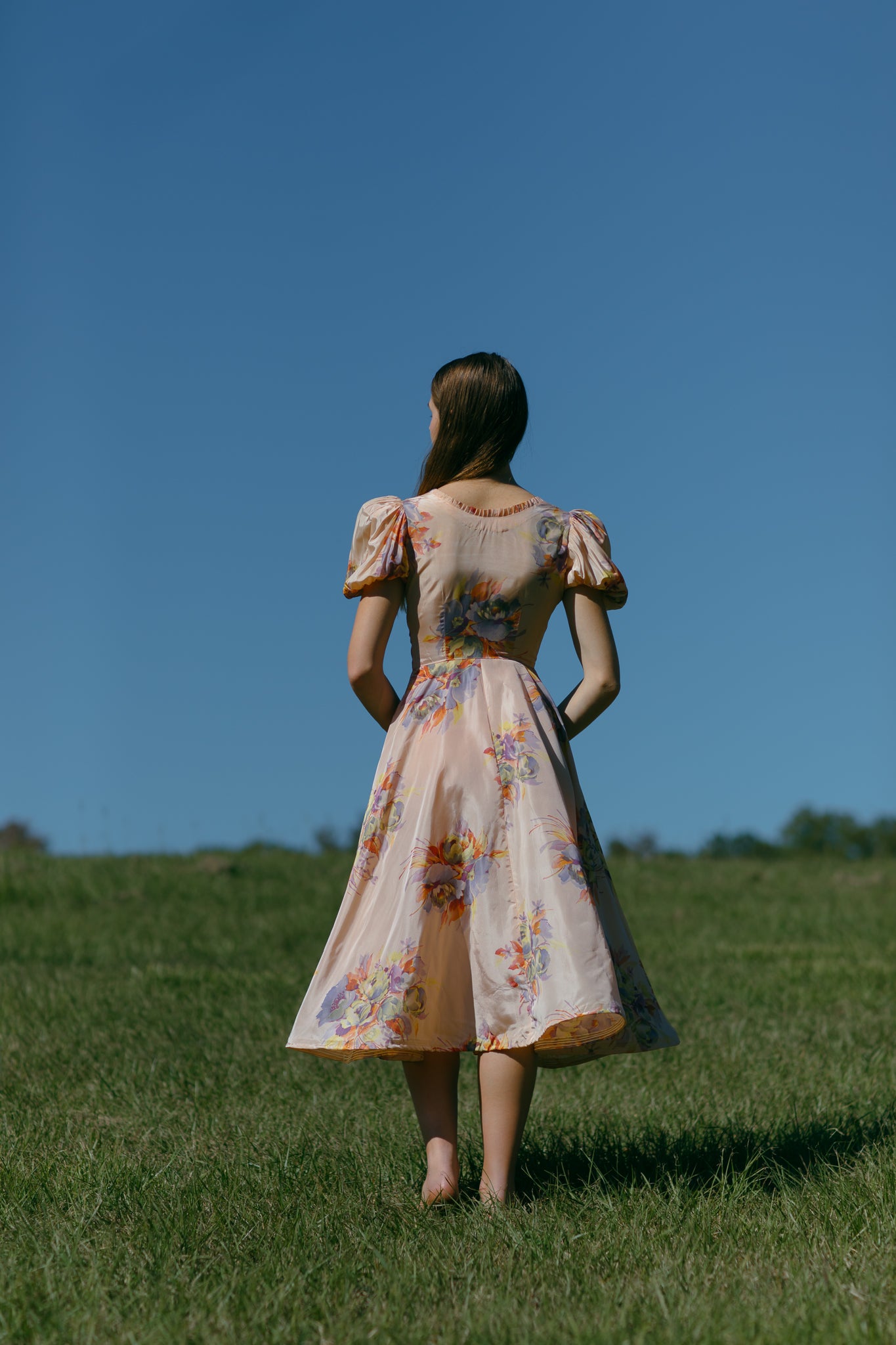 1930s silk taffeta floral bow dress