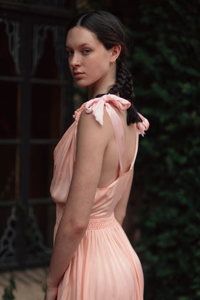 1930s French honeycomb smocked silk dress