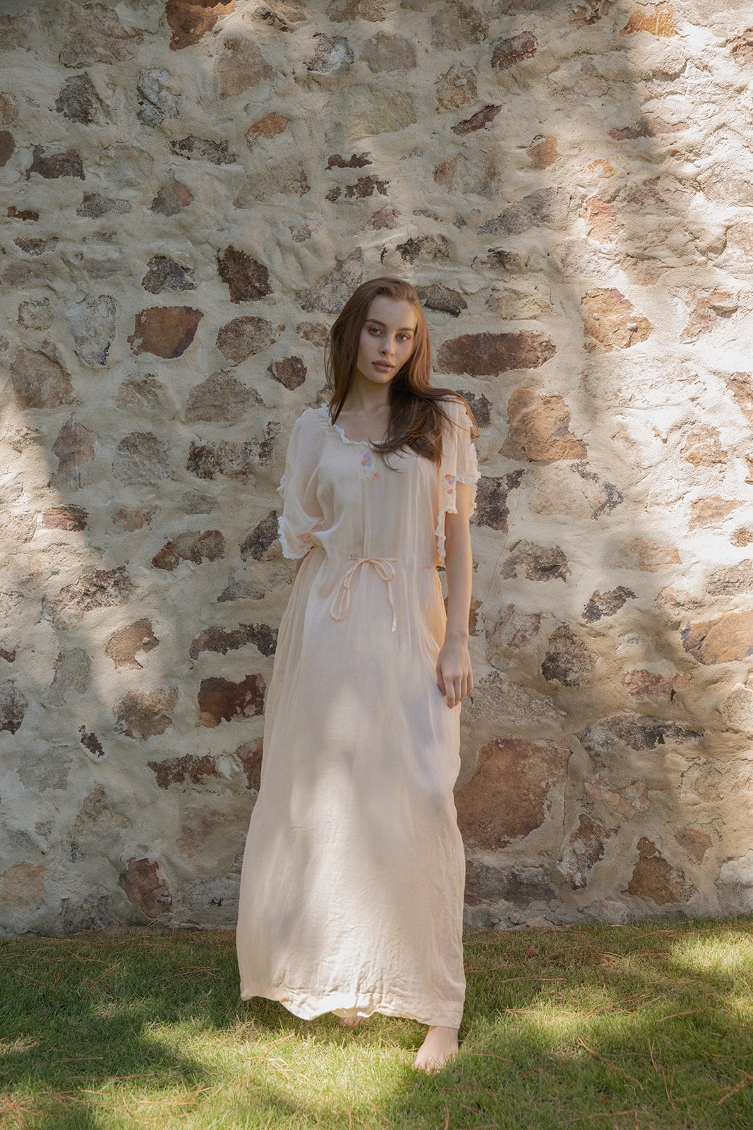 1920s gauze floral lace gown