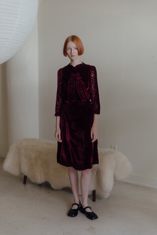 1930s garnet devoré velvet dress