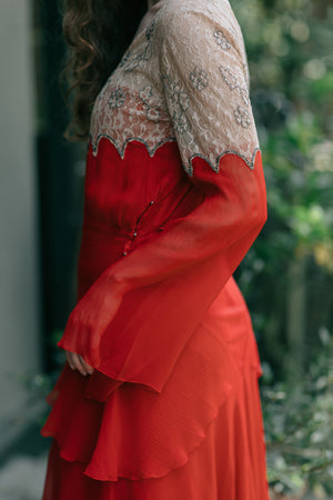 1920s silk chiffon lace evening dress