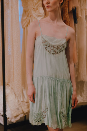 1930s sea foam silk cutwork slip