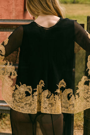1920s silk chiffon lace capelet dress