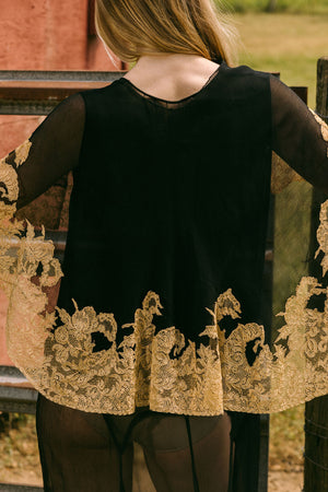1920s silk chiffon lace capelet dress