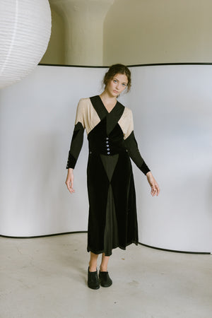 1930s art deco Crepe velvet dress