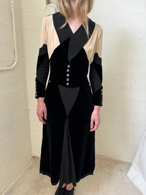 1930s art deco Crepe velvet dress