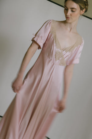 1930s light mauve silk satin lace gown, France