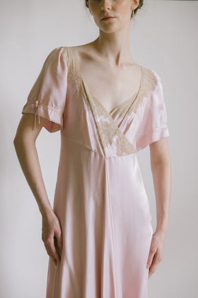 1930s light mauve silk satin lace gown, France