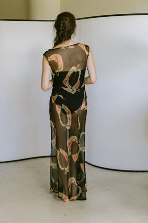1920s resistance printed silk chiffon ensemble