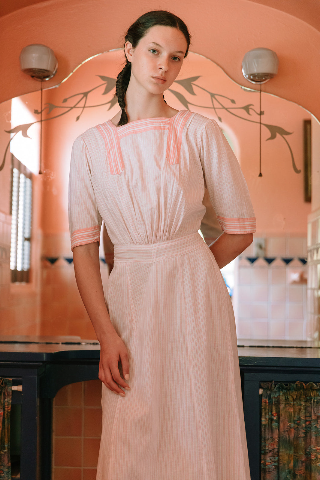 1910s pink striped cotton lawn dress Devore Vintage 1910s pink striped cotton lawn dress Devore Vintage