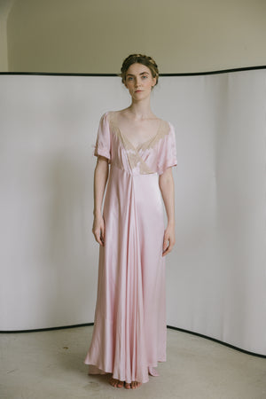 1930s light mauve silk satin lace gown, France