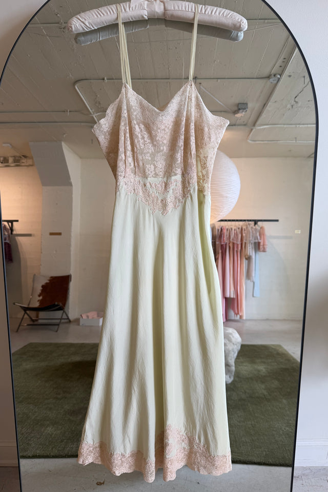 1930s pistachio silk lace slip